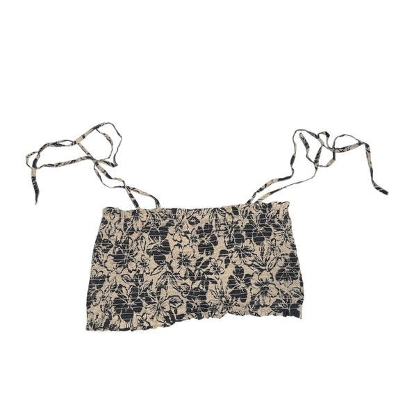 American Eagle Cold Shoulder Top Ruffle Beige Black Size Medium Floral - Picture 2 of 8